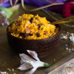 bowl of zarda (sweet rice) on a gold tray