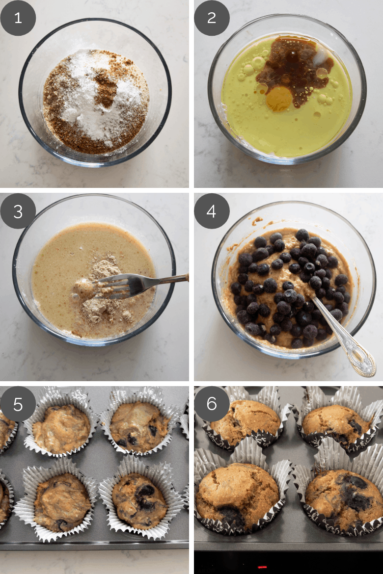 step by step preparation shots of blueberry muffins