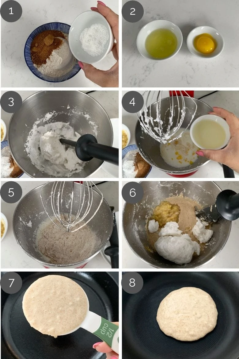 step by step preparation shots of how to make fluffy pancakes recipe in a mixer