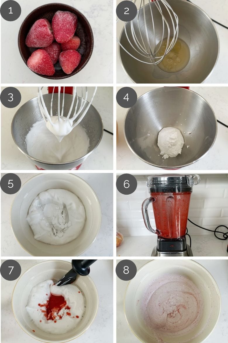step by step preparation images of how to make coconut strawberry mousse