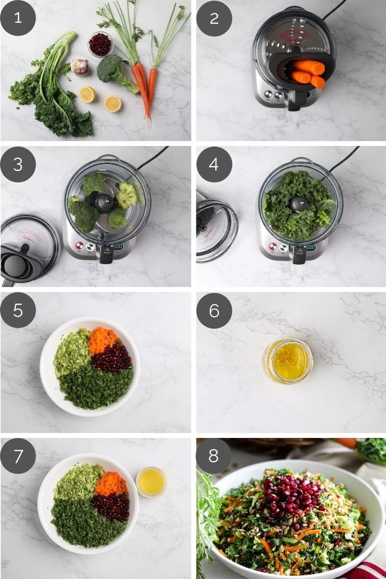 step by step preparation images of how to make an easy salad recipe in a food processor