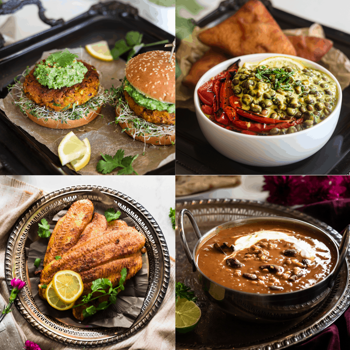 Four easy and healthy recipes of burgers, beans curries and masala fish
