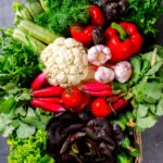 Fresh vegetable Mix and Greens in the Basket..Concept of Healthy Food.Food or Healthy diet concept.Super Food.Vegetarian.Buddha Bowl.Copy space for Text. selective focus.