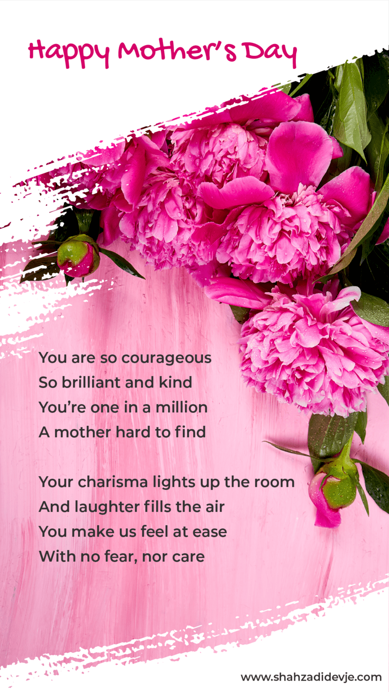 Mother's Day 2020 poem on a pink flowers flat lay