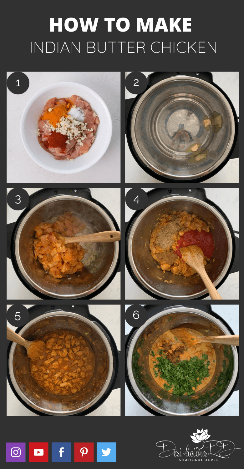 step by step preparation shots of how to make Indian butter chicken recipe in the instant pot