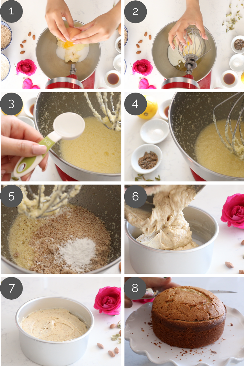 step by step preparation of how to make a Persian love cake recipe in a stand mixer