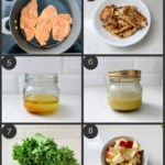 step by step preparation shots of how to make an easy and healthy spicy chicken salad