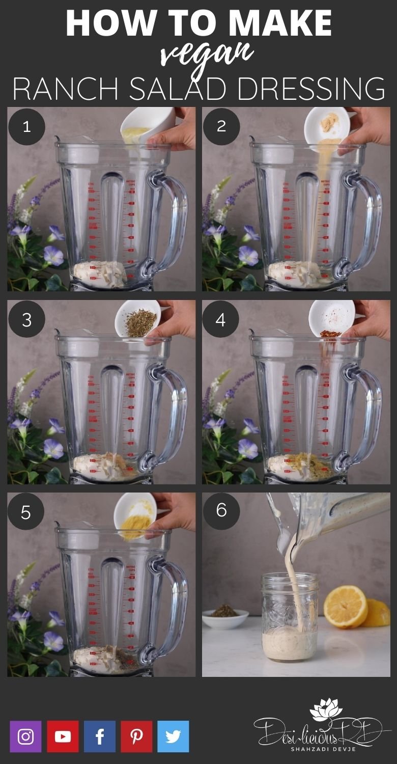 step by step preparation shots of how to make homemade ranch dressing in a blender