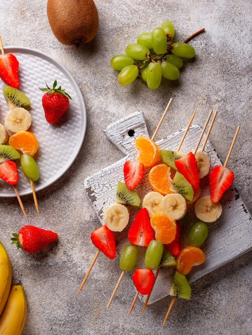 Fruit kebab skewers, healthy snack for kids