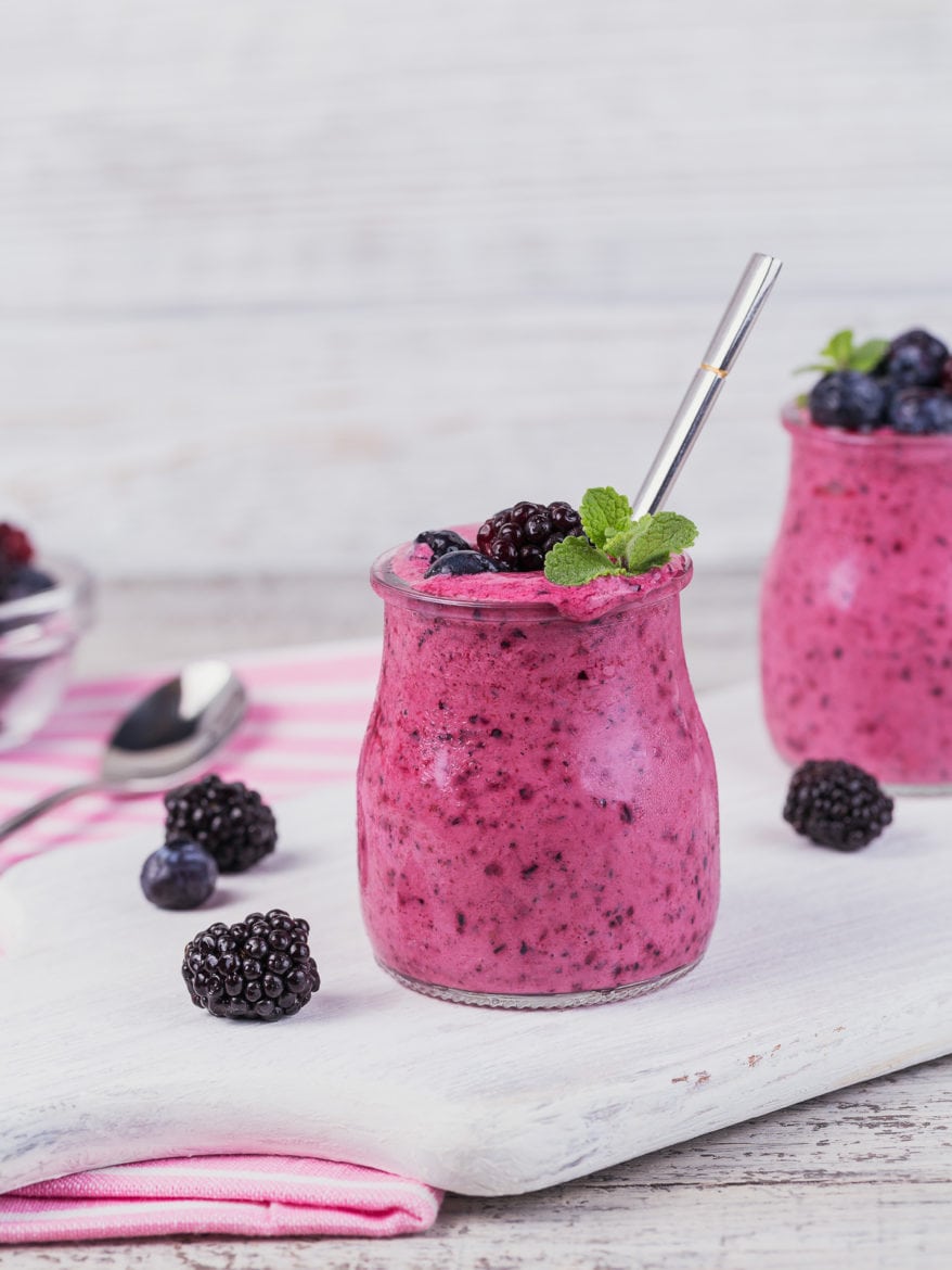 Berry smoothie, healthy detox yogurt drink, diet or vegan food concept, fresh vitamins, homemade organic refreshing cocktail for breakfast