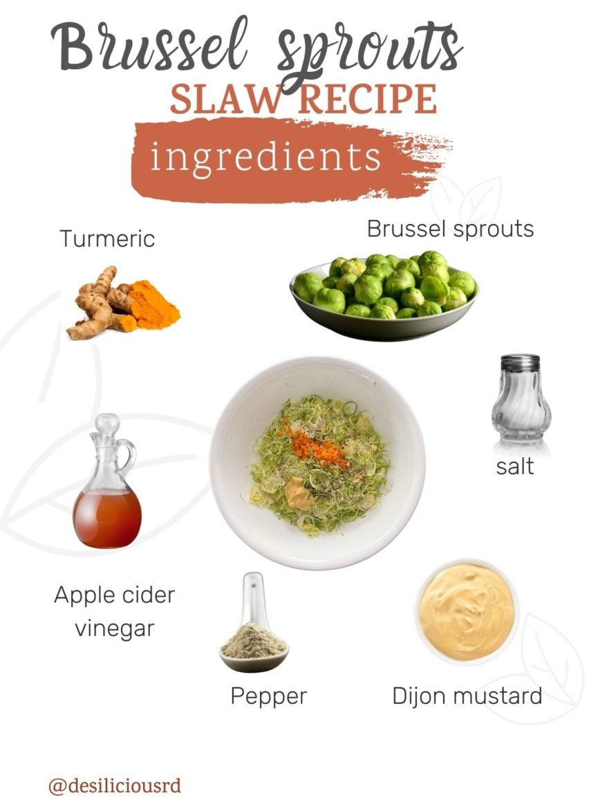 graphic showing images of how to make Brussel sprouts slaw