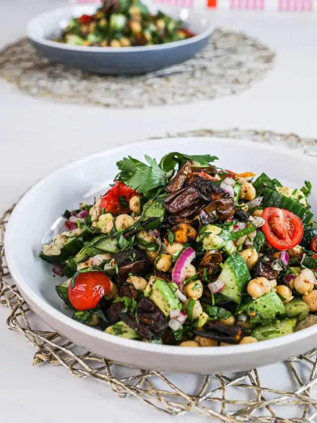 Air Fryer Eggplant and Chickpeas Salad