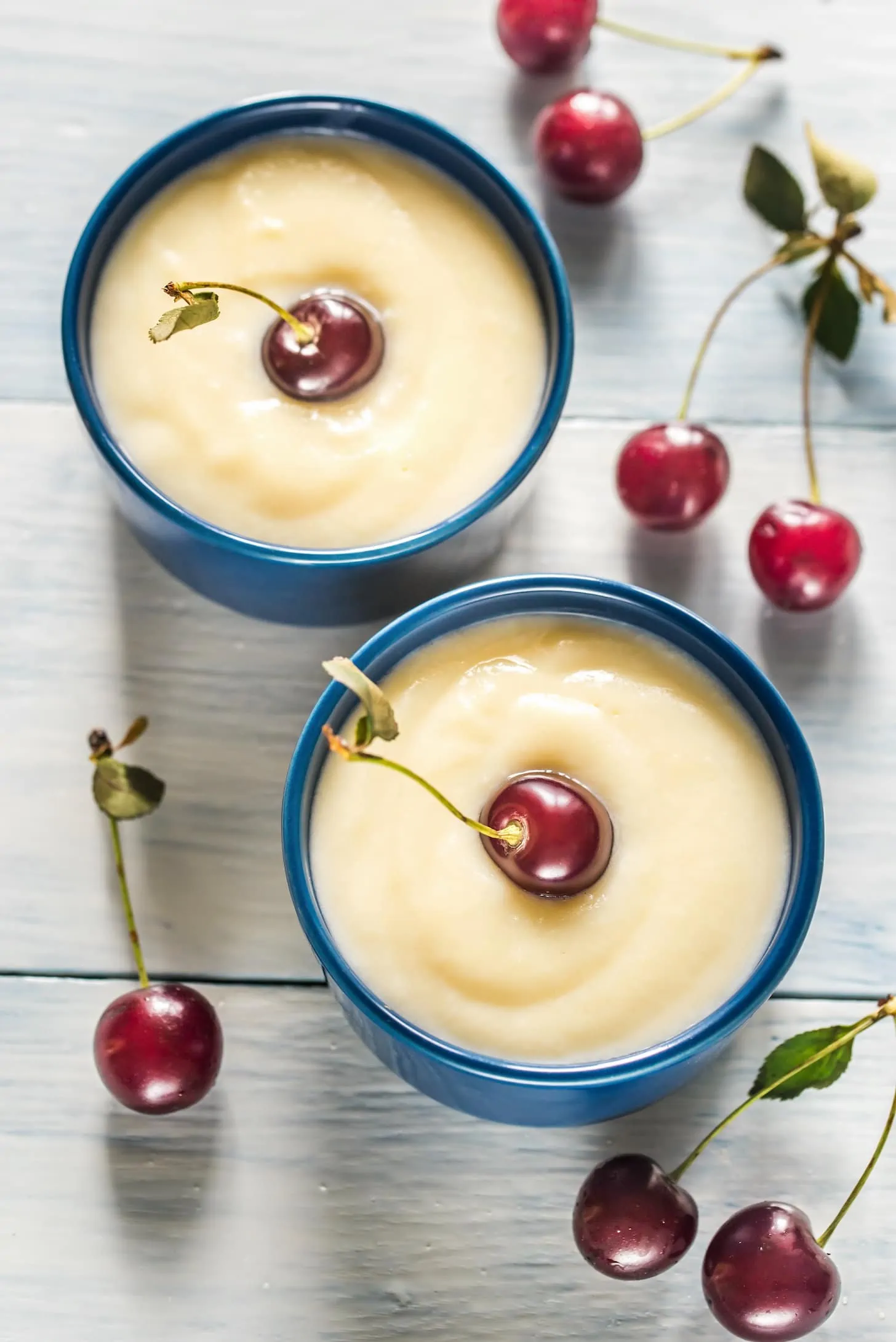 Custard with cherries